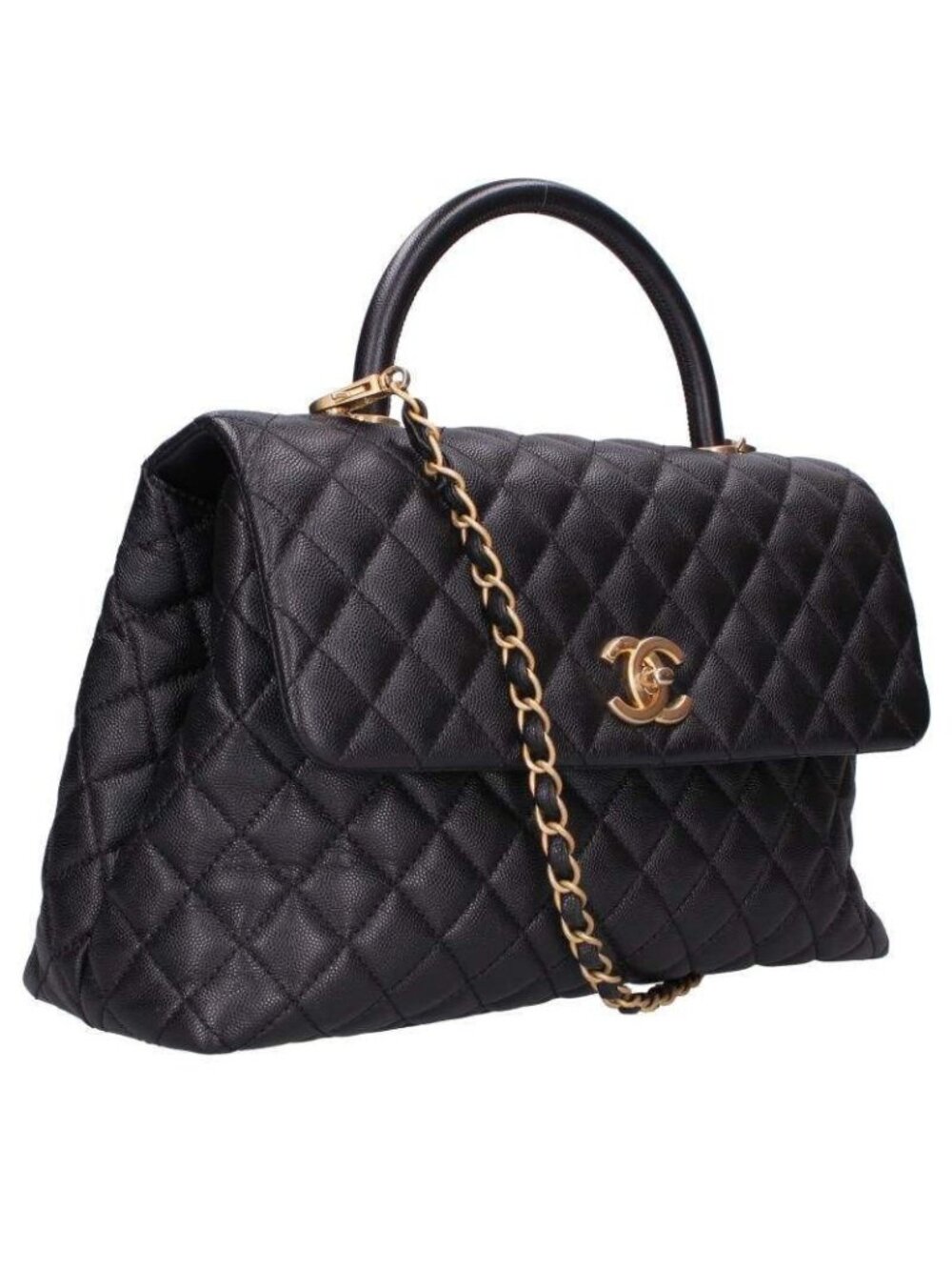 Chanel Coco Handle 33 Gold Caviar Leather Chain Shoulder Bag